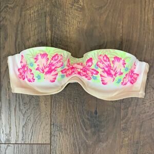 Victoria’s Secret Tan Airbrushed Tropical Flower Strapless Padded Bikini Top